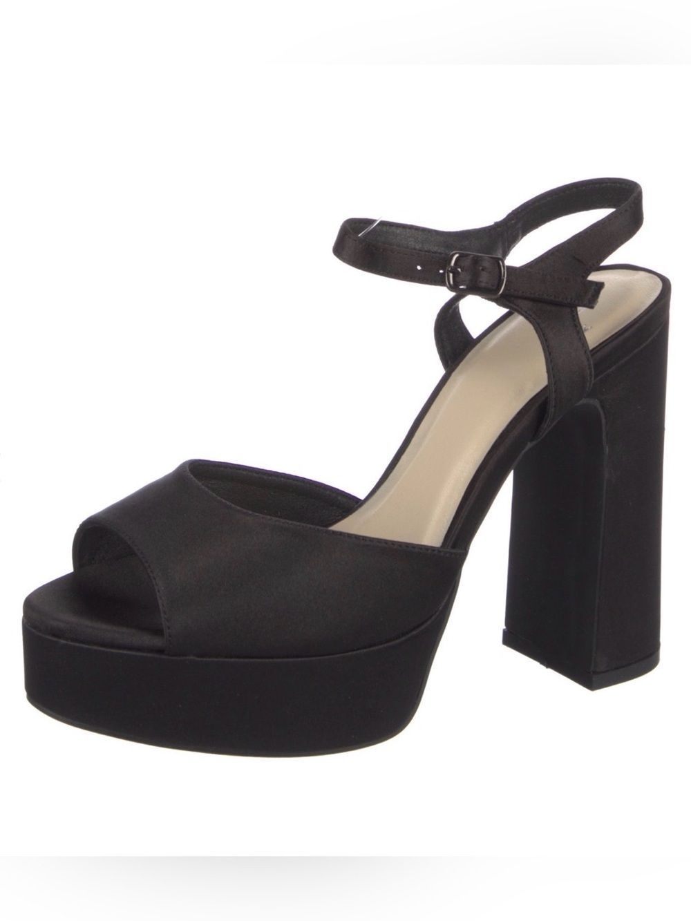 Halston black satin platform sandals